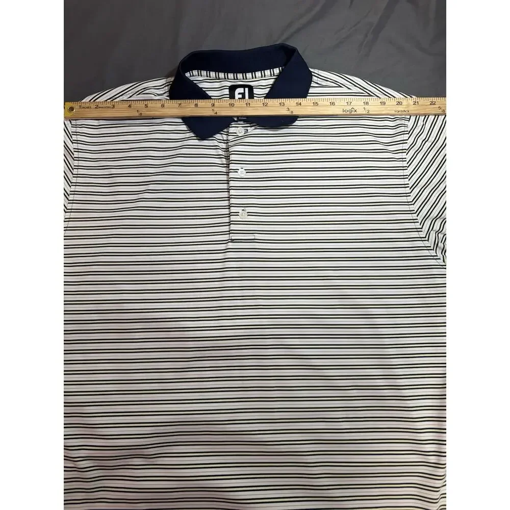 FootJoy Mens XL Golf Polo Striped White Yellow Blue Serrano Club Performance S/S